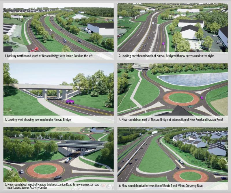 This collage shows renderings of what areas of the project area will look like after construction is complete. SOURCE: DELDOT